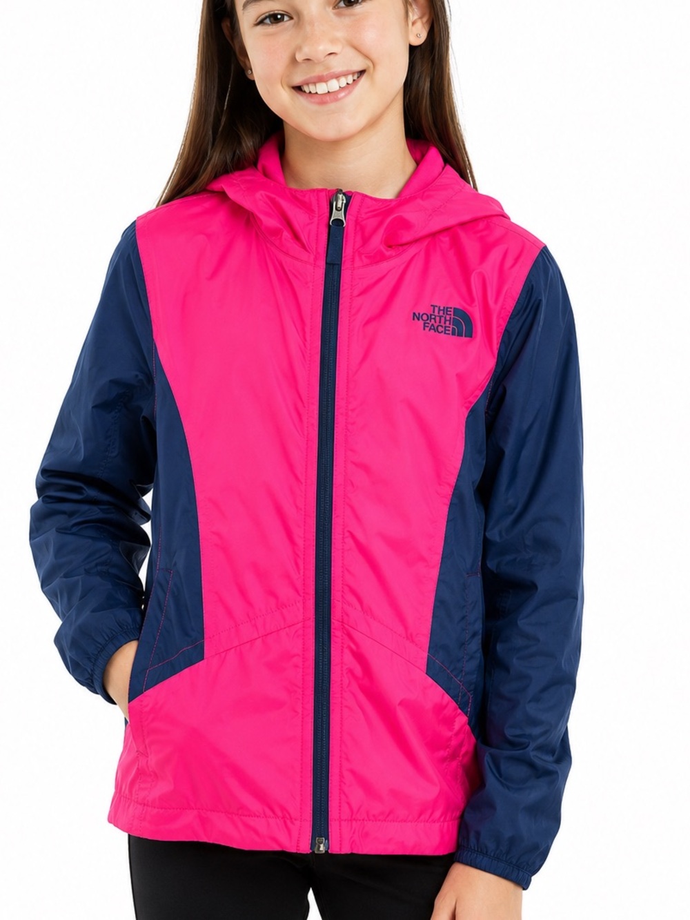 The North Face Girls Pink Navy Windbreaker Jacket Size 10/12 Lightweight